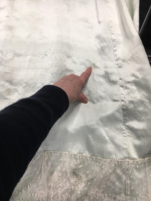 Lot 62 - An eau de Nil satin evening dress, probably French, 1807-1809