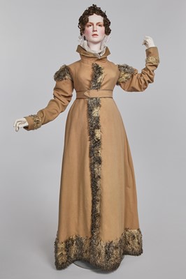Lot 116 - A fine wool redingote with faux fur (silk shag) trim, French, 1815-20