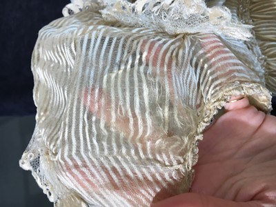 Lot 60 - A striped gold silk gauze ball gown, English, circa 1810