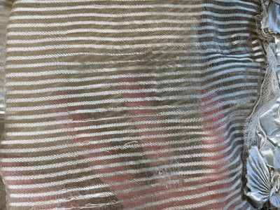 Lot 60 - A striped gold silk gauze ball gown, English, circa 1810