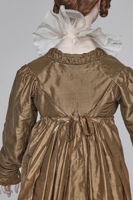 Lot 82 - A green-brown shot silk taffeta dress, French, circa 1810