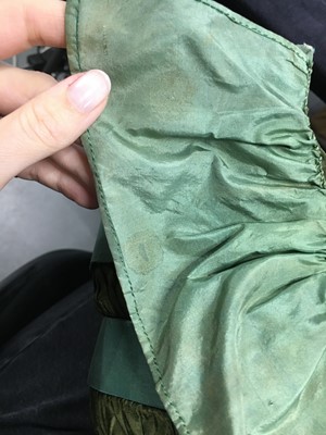 Lot 104 - A rare green silk poke bonnet/calash, circa 1806