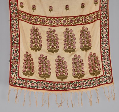 Lot 42 - Mughal style silk embroidered stole, Indian, late 18th- early 19th century