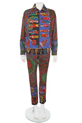 Lot 80 - A Gianni Versace men's printed cotton drill ensemble, circa 1995