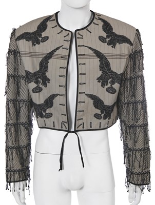Lot 102 - A rare Jean Paul Gaultier men's beaded pinstripe jacket, ‘La Concierge Est Dans L'Escalier/The Modern Retros’ collection, Spring-Summer 1988