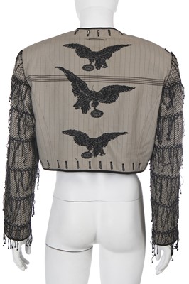 Lot 102 - A rare Jean Paul Gaultier men's beaded pinstripe jacket, ‘La Concierge Est Dans L'Escalier/The Modern Retros’ collection, Spring-Summer 1988