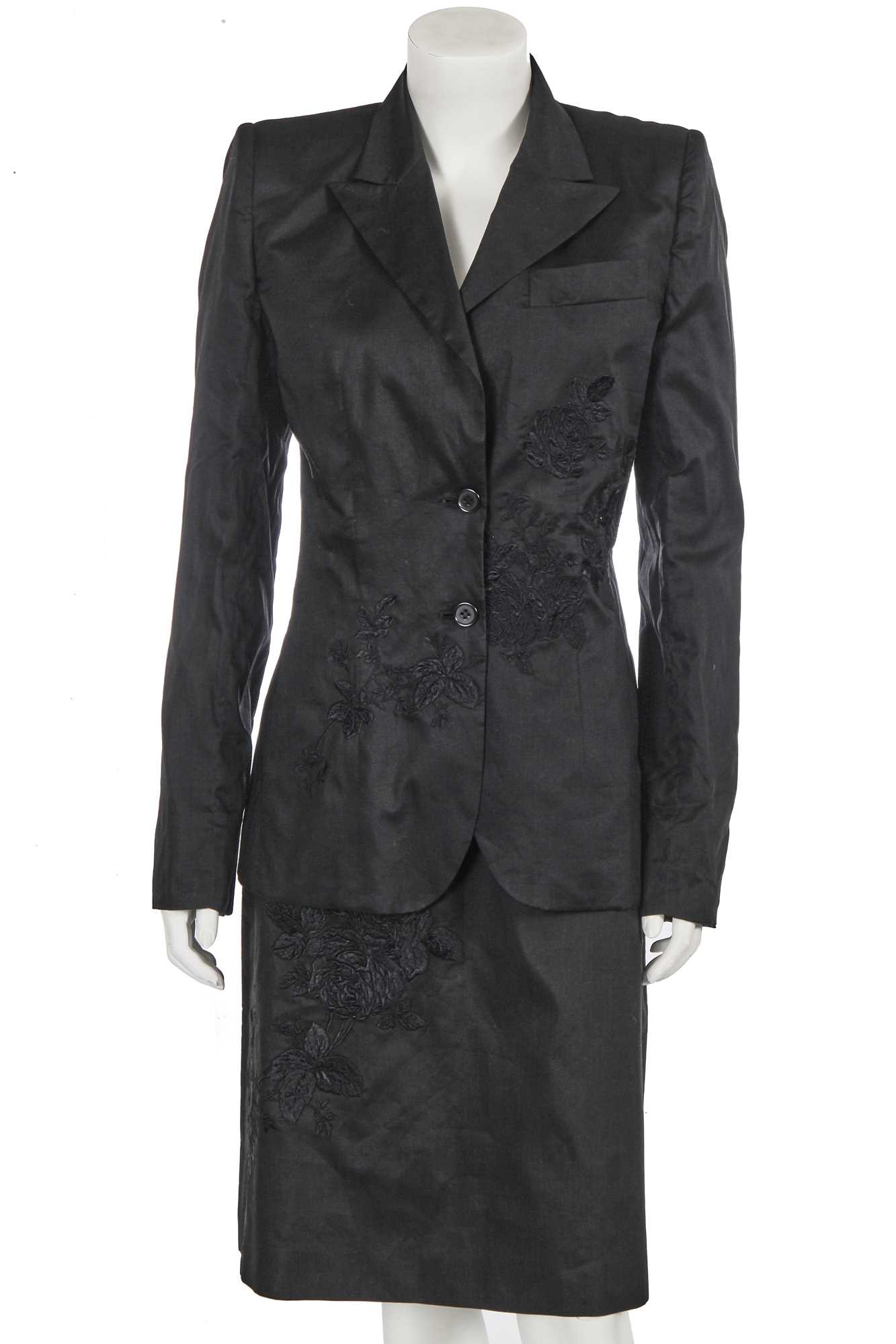 Lot 308 - An Alexander McQueen embroidered black cotton suit, 'Untitled/Golden Shower' collection, Spring-Summer 1998