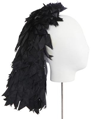 Lot 416 - A Cristóbal Balenciaga black silk hat/headdress, Autumn-Winter 1965-66