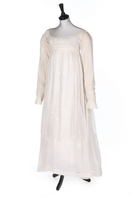 Lot 378 - A whitework embroidered muslin dress, circa...