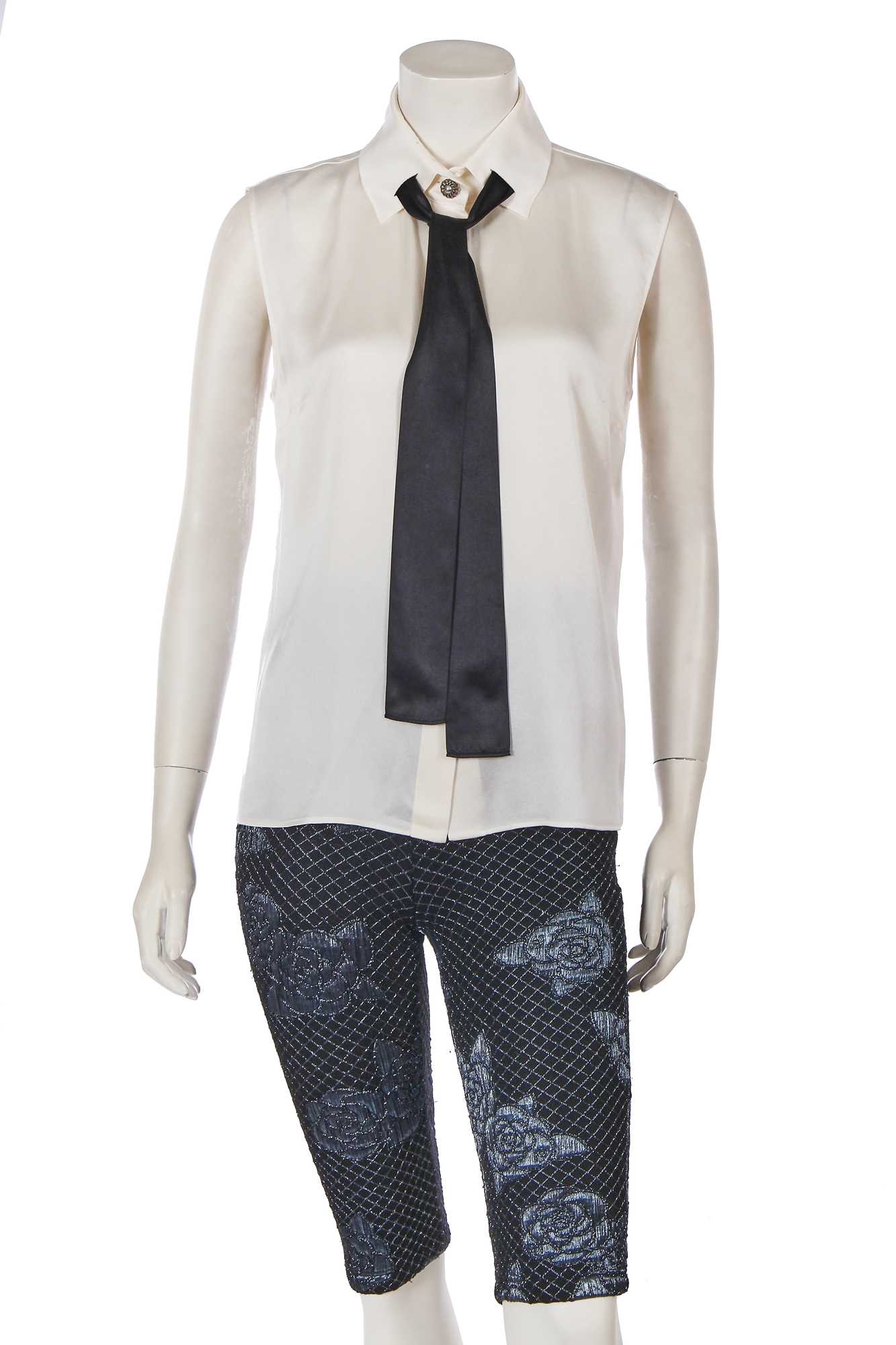 Lot 151 - A pair of Chanel by Karl Lagerfeld black and blue lurex bike shorts, 'Cruise Cuba' collection, Cruise 2017