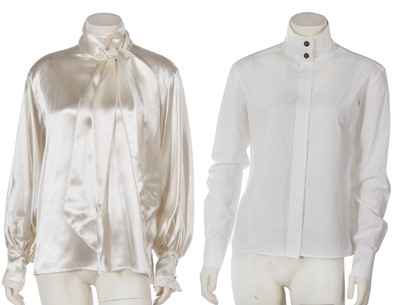 Lot 152 - A Chanel by Karl Lagerfeld white satin blouse, 'Paris-Dallas' collection, Métiers d'Art, Pre-Fall 2014
