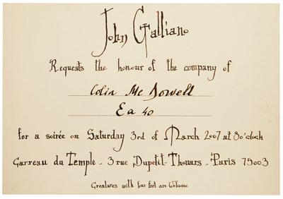 Lot 100 - A John Galliano invitation, 'The Family That Eats Together, Stays Together' collection, Autumn-Winter 2007-08