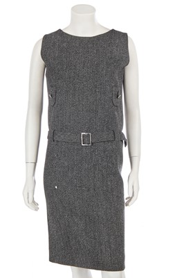 Lot 568 - Mary Quant's own Mary Quant grey herringbone wool pinafore dress, 1959-60