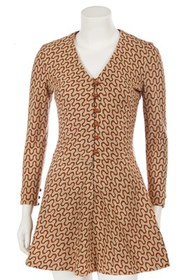Lot 556 - Mary Quant's own Mary Quant brown wool 'squiggle' dress, 1968