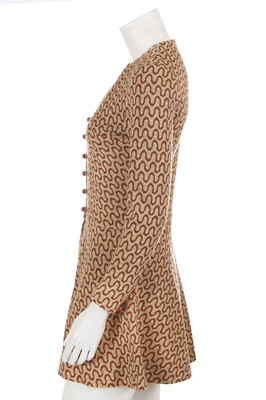 Lot 556 - Mary Quant's own Mary Quant brown wool 'squiggle' dress, 1968