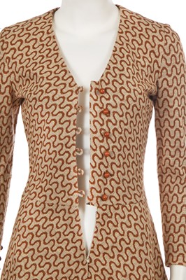 Lot 556 - Mary Quant's own Mary Quant brown wool 'squiggle' dress, 1968
