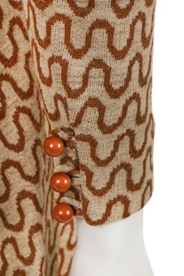 Lot 556 - Mary Quant's own Mary Quant brown wool 'squiggle' dress, 1968