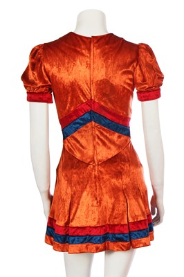 Lot 553 - Mary Quant's own Mary Quant orange, red and blue velour mini 'skater' dress ensemble, circa 1970