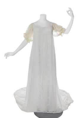 Lot 512 - An embroidered muslin frock with train, circa 1805