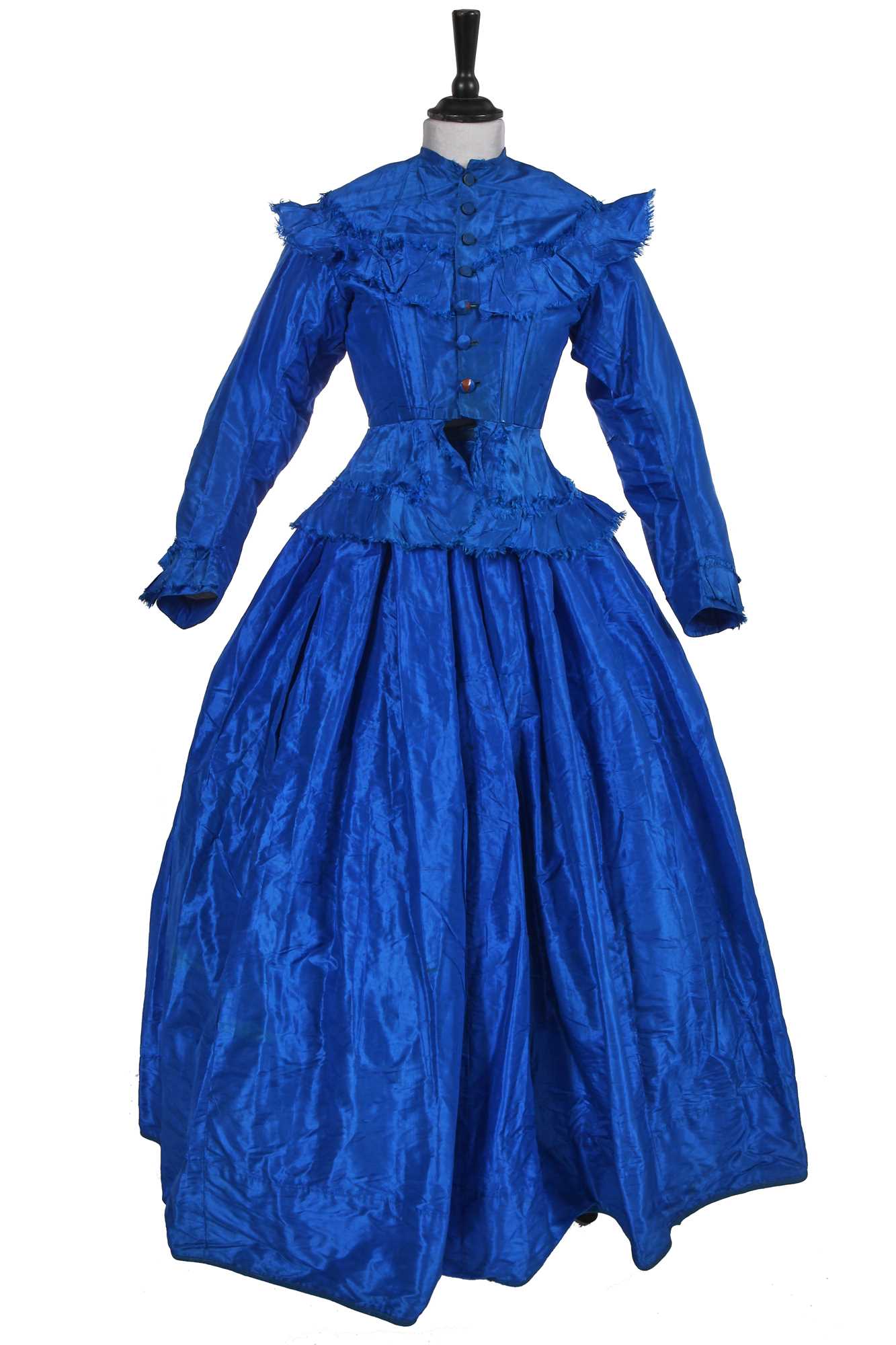 Lot 666 - A sapphire-blue taffeta gown, late 1860s - early 1870s