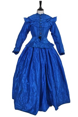 Lot 666 - A sapphire-blue taffeta gown, late 1860s - early 1870s