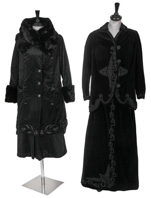 Lot 641 - Two black velvet walking suits, 1910s