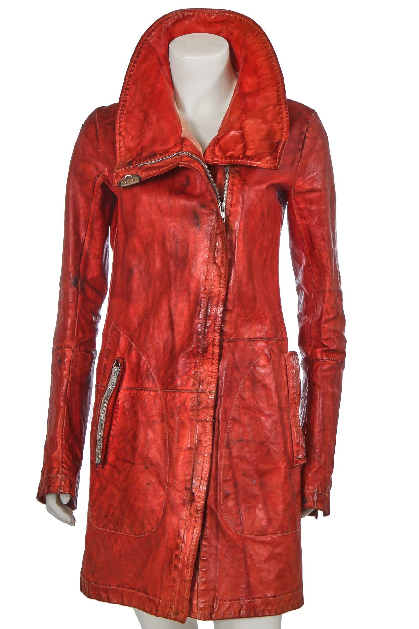 Lot 214 - A Carol Christian Poell garment-dyed red kangaroo leather coat, 'Self-Same' collection 2009