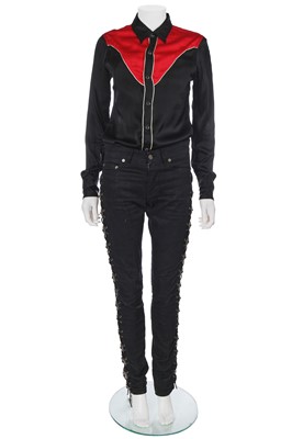 Lot 8 - A pair of Saint Laurent by Hedi Slimane men's black cotton 'Concho' trousers, Spring-Summer 2015