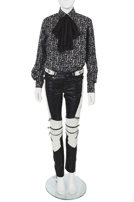 Lot 12 - A pair of Saint Laurent by Hedi Slimane men's black and white leather biker trousers, Autumn-Winter 2013-14