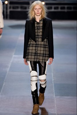 Lot 12 - A pair of Saint Laurent by Hedi Slimane men's black and white leather biker trousers, Autumn-Winter 2013-14
