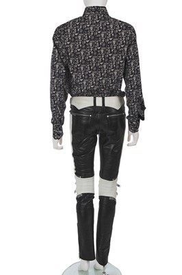 Lot 12 - A pair of Saint Laurent by Hedi Slimane men's black and white leather biker trousers, Autumn-Winter 2013-14