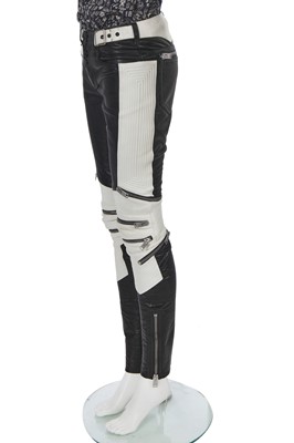 Lot 12 - A pair of Saint Laurent by Hedi Slimane men's black and white leather biker trousers, Autumn-Winter 2013-14