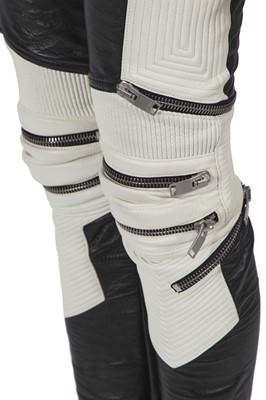Lot 12 - A pair of Saint Laurent by Hedi Slimane men's black and white leather biker trousers, Autumn-Winter 2013-14