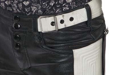 Lot 12 - A pair of Saint Laurent by Hedi Slimane men's black and white leather biker trousers, Autumn-Winter 2013-14