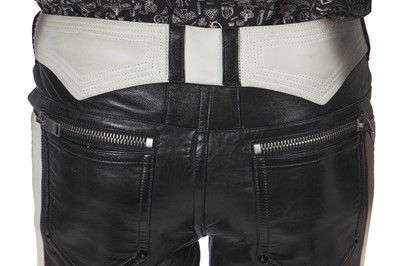 Lot 12 - A pair of Saint Laurent by Hedi Slimane men's black and white leather biker trousers, Autumn-Winter 2013-14