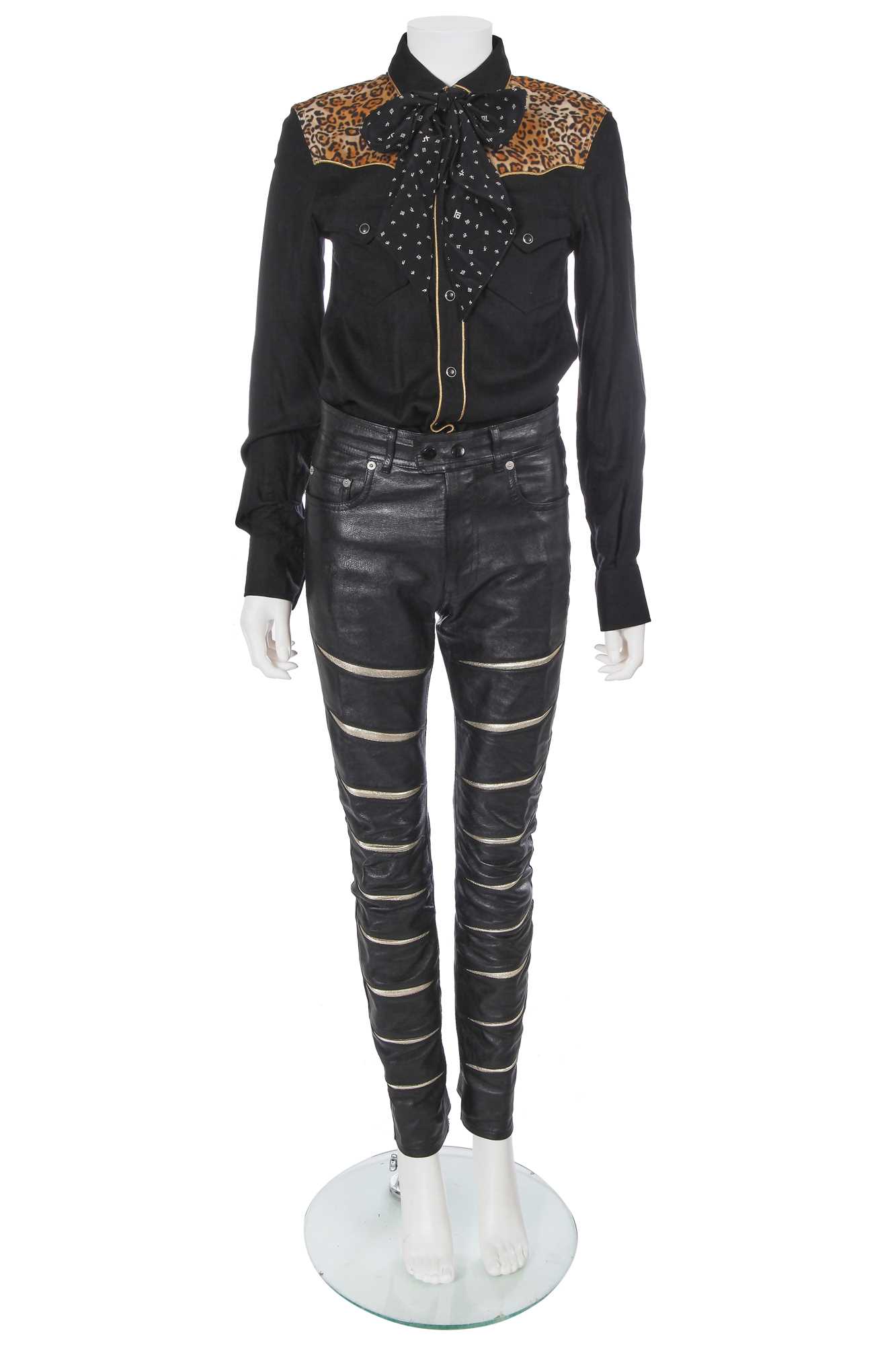 Lot 5 - A pair of Saint Laurent by Hedi Slimane men's black and gold leather trousers, Autumn-Winter 2015-16