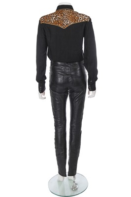 Lot 5 - A pair of Saint Laurent by Hedi Slimane men's black and gold leather trousers, Autumn-Winter 2015-16