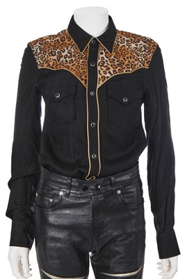 Lot 5 - A pair of Saint Laurent by Hedi Slimane men's black and gold leather trousers, Autumn-Winter 2015-16