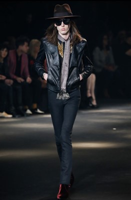 Lot 5 - A pair of Saint Laurent by Hedi Slimane men's black and gold leather trousers, Autumn-Winter 2015-16