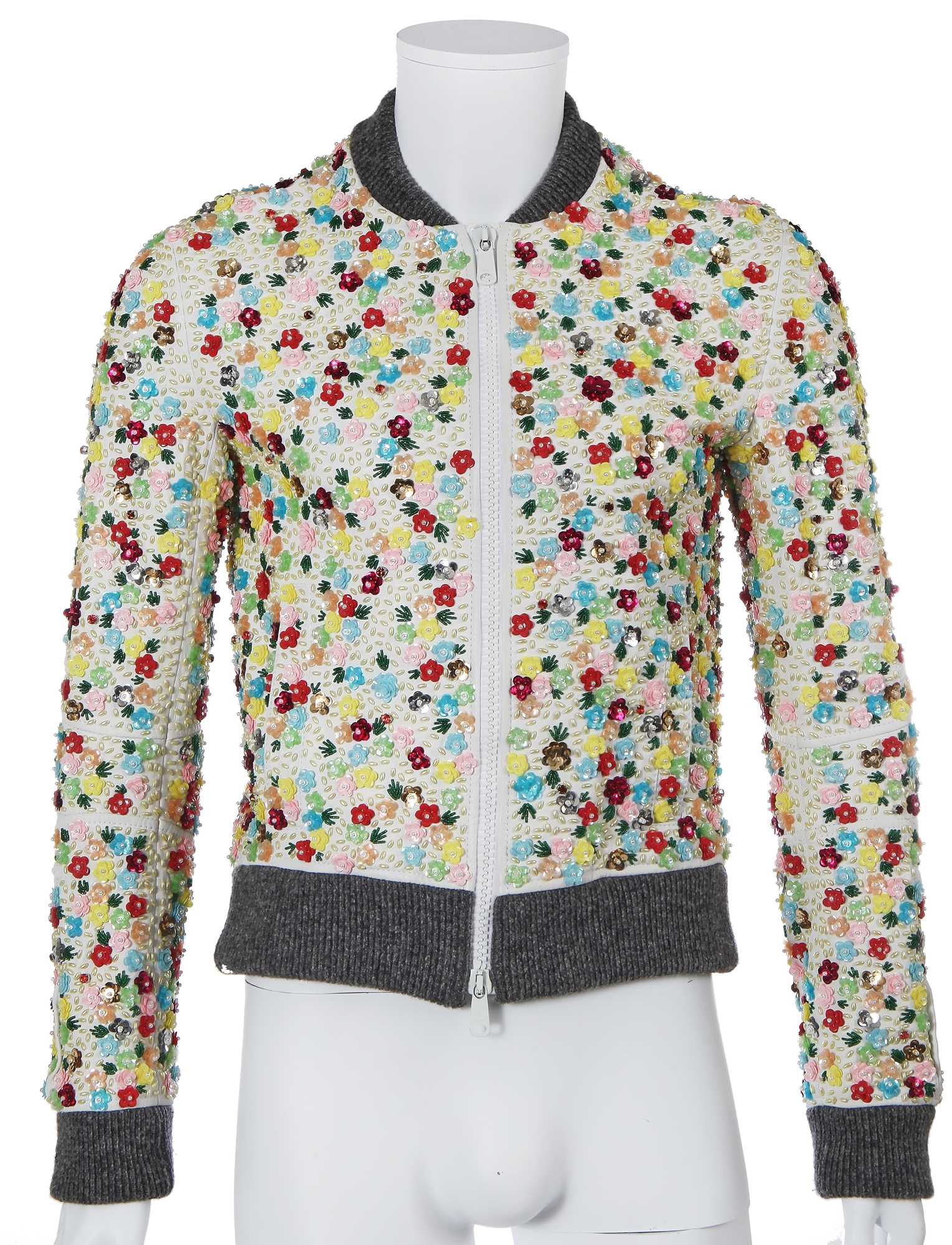 Lot 36 - A Dior Homme by Hedi Slimane beaded and sequined white leather bomber jacket, Autumn-Winter 2005-06