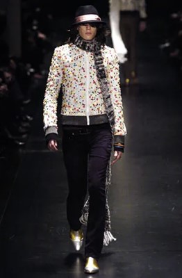 Lot 36 - A Dior Homme by Hedi Slimane beaded and sequined white leather bomber jacket, Autumn-Winter 2005-06