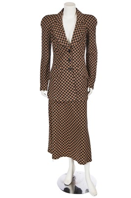 Lot 491 - A Biba brown checkerboard jersey ensemble, circa 1973