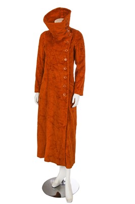 Lot 580 - A Biba orange cut pile 'Battle Dress' carpet coat, circa 1969