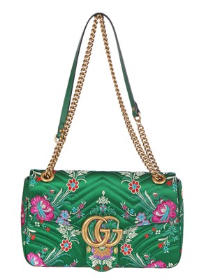 Lot 38 - A Gucci GG Marmont green floral crossbody bag, circa 2017