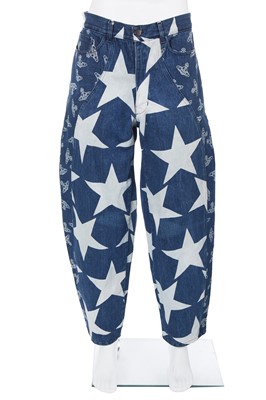 Lot 87 - A pair of Vivienne Westwood men's printed jeans, 'Mini Crini' collection, Spring-Summer 1986