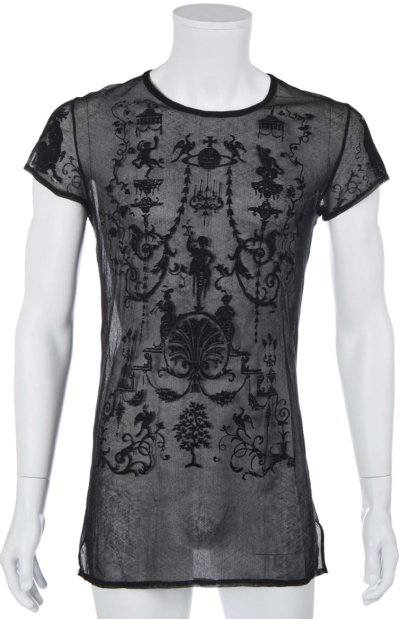 Lot 81 - A Vivienne Westwood men's boulle-flocked mesh T-shirt, probably 'Portrait' collection, Autumn-Winter 1990-91