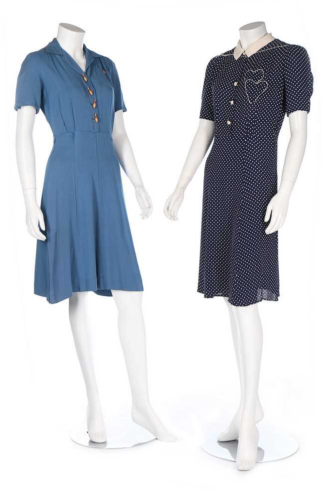 Lot 12 - Eleven day dresses, 1940s, including a blue...