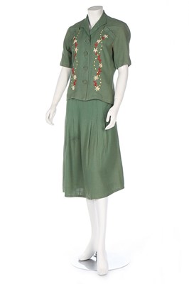 Lot 12 - Eleven day dresses, 1940s, including a blue...