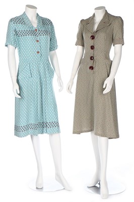 Lot 12 - Eleven day dresses, 1940s, including a blue...