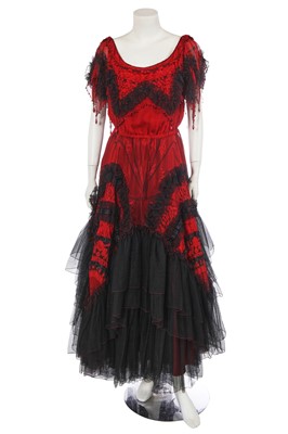 Lot 509 - A Zandra Rhodes black and red printed chiffon gown with crinoline, 'The Shell' collection, Autumn-Winter 1973-74